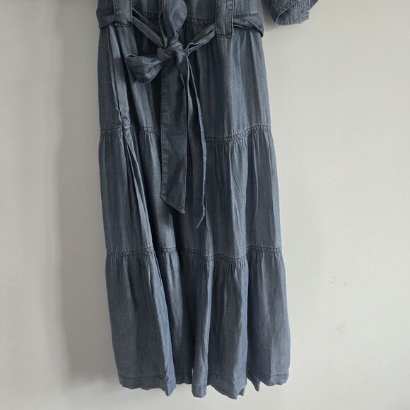 NWT Cato Midi Dress with Belt & Pockets Size M Tiered Skirt chambray-denim-look - Picture 10 of 10